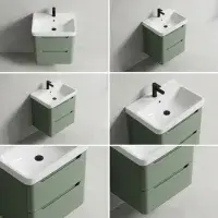 Libras 500mm 2 Drawer Wall Hung Cloakroom Basin Unit, Matt Sage Green, Includes Ceramic Basin