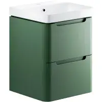 Libras 500mm 2 Drawer Wall Hung Cloakroom Basin Unit, Matt Sage Green, Includes Ceramic Basin