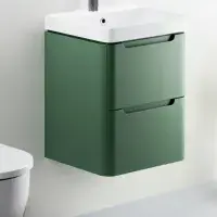 Libras 500mm 2 Drawer Wall Hung Cloakroom Basin Unit, Matt Sage Green, Includes Ceramic Basin