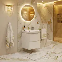 Libras 500mm 2 Drawer Wall Hung Cloakroom Basin Unit, White Gloss, Includes Ceramic Basin