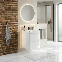 Libras 500mm 2 Drawer Wall Hung Cloakroom Basin Unit, White Gloss, Includes Ceramic Basin