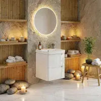 Libras 500mm 2 Drawer Wall Hung Cloakroom Basin Unit, White Gloss, Includes Ceramic Basin
