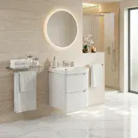 Libras 500mm 2 Drawer Wall Hung Cloakroom Basin Unit, White Gloss, Includes Ceramic Basin