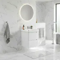 Libras 500mm 2 Drawer Wall Hung Cloakroom Basin Unit, White Gloss, Includes Ceramic Basin