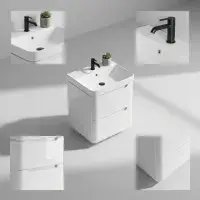 Libras 500mm 2 Drawer Wall Hung Cloakroom Basin Unit, White Gloss, Includes Ceramic Basin