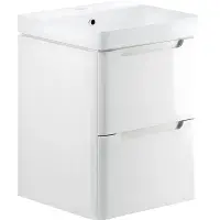Libras 500mm 2 Drawer Wall Hung Cloakroom Basin Unit, White Gloss, Includes Ceramic Basin