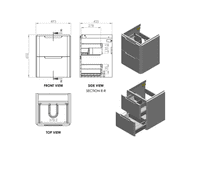 Libras 500mm 2 Drawer Wall Hung Cloakroom Basin Unit, White Gloss, Includes Ceramic Basin