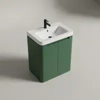 Libras 600mm 2 Door Floor Standing Basin Unit, Matt Sage Green, Includes Ceramic Basin
