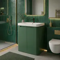 Libras 600mm 2 Door Floor Standing Basin Unit, Matt Sage Green, Includes Ceramic Basin