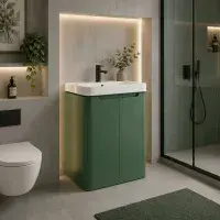 Libras 600mm 2 Door Floor Standing Basin Unit, Matt Sage Green, Includes Ceramic Basin