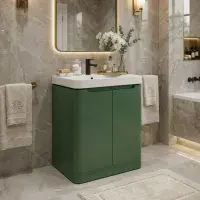 Libras 600mm 2 Door Floor Standing Basin Unit, Matt Sage Green, Includes Ceramic Basin
