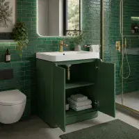 Libras 600mm 2 Door Floor Standing Basin Unit, Matt Sage Green, Includes Ceramic Basin