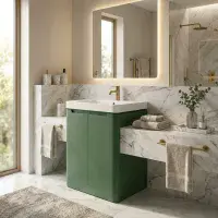 Libras 600mm 2 Door Floor Standing Basin Unit, Matt Sage Green, Includes Ceramic Basin