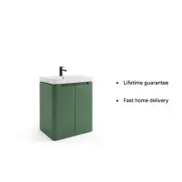 Libras 600mm 2 Door Floor Standing Basin Unit, Matt Sage Green, Includes Ceramic Basin