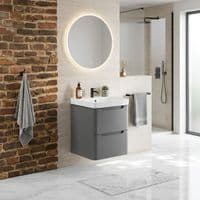 Libras 600mm 2 Drawer Wall Hung  Basin Unit, Matt Grey, Includes Ceramic Basin