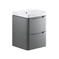 Libras 600mm 2 Drawer Wall Hung  Basin Unit, Matt Grey, Includes Ceramic Basin