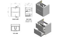 Libras 600mm 2 Drawer Wall Hung  Basin Unit, Matt Grey, Includes Ceramic Basin