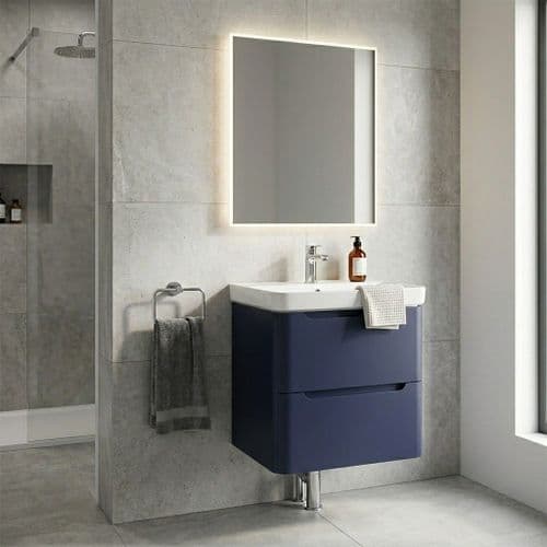 Libras 600mm 2 Drawer Wall Hung Basin Unit, Matt Indigo, Includes Ceramic Basin