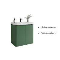 Libras 800 2 Door Floor Standing Basin Unit, Matt Sage Green, Includes Ceramic Basin