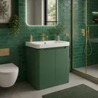 Libras 800 2 Door Floor Standing Basin Unit, Matt Sage Green, Includes Ceramic Basin