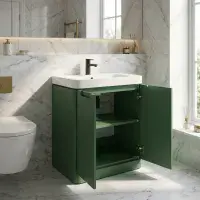Libras 800 2 Door Floor Standing Basin Unit, Matt Sage Green, Includes Ceramic Basin