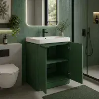 Libras 800 2 Door Floor Standing Basin Unit, Matt Sage Green, Includes Ceramic Basin