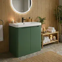Libras 800 2 Door Floor Standing Basin Unit, Matt Sage Green, Includes Ceramic Basin