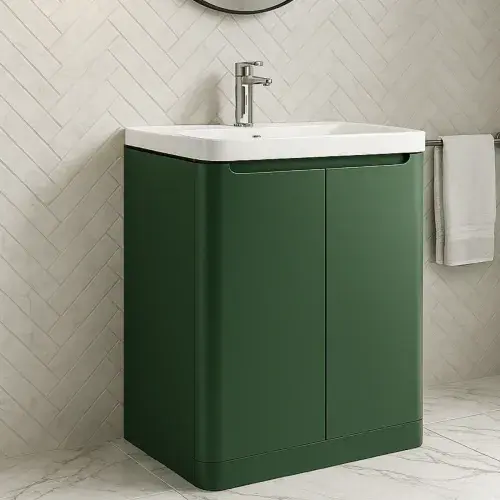 Libras 800 2 Door Floor Standing Basin Unit, Matt Sage Green, Includes Ceramic Basin