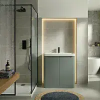 Libras 800mm 2 Door Floor Standing  Basin Unit, Matt Grey, Includes Ceramic Basin