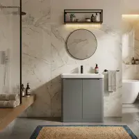 Libras 800mm 2 Door Floor Standing  Basin Unit, Matt Grey, Includes Ceramic Basin