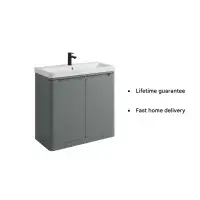 Libras 800mm 2 Door Floor Standing  Basin Unit, Matt Grey, Includes Ceramic Basin