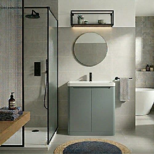 Libras 800mm 2 Door Floor Standing  Basin Unit, Matt Grey, Includes Ceramic Basin