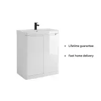 Libras 800mm 2 Door Floor Standing Basin Unit, White Gloss, Includes Ceramic Basin