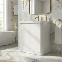 Libras 800mm 2 Door Floor Standing Basin Unit, White Gloss, Includes Ceramic Basin