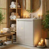 Libras 800mm 2 Door Floor Standing Basin Unit, White Gloss, Includes Ceramic Basin