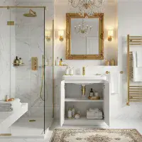 Libras 800mm 2 Door Floor Standing Basin Unit, White Gloss, Includes Ceramic Basin