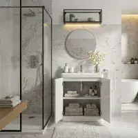 Libras 800mm 2 Door Floor Standing Basin Unit, White Gloss, Includes Ceramic Basin