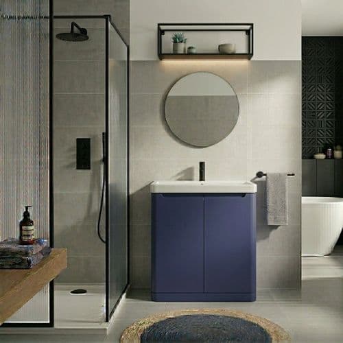 Libras 800mm 2 Door Floor Standing Cloakroom Basin Unit, Matt Indigo, Includes Ceramic Basin