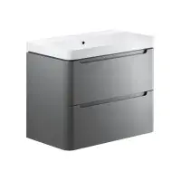 Libras 800mm 2 Drawer Wall Hung Basin Unit, Matt Grey, Includes Ceramic Basin
