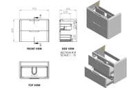 Libras 800mm 2 Drawer Wall Hung Basin Unit, Matt Grey, Includes Ceramic Basin