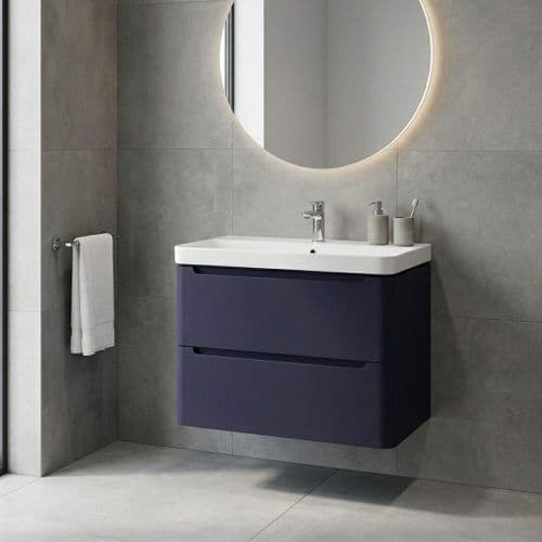 Libras 800mm 2 Drawer Wall Hung Basin Unit, Matt Indigo, Includes Ceramic Basin