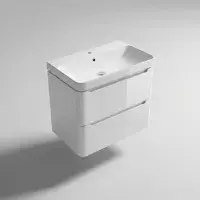 Libras 800mm 2 Drawer Wall Hung Basin Unit, White Gloss, Includes Ceramic Basin