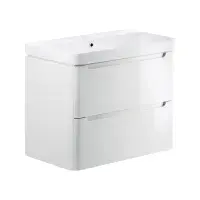 Libras 800mm 2 Drawer Wall Hung Basin Unit, White Gloss, Includes Ceramic Basin