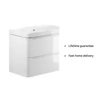 Libras 800mm 2 Drawer Wall Hung Basin Unit, White Gloss, Includes Ceramic Basin