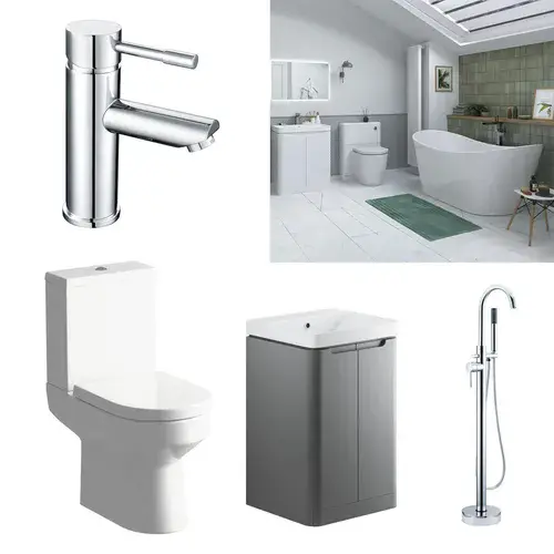 Libras Bathroom Pack with Freestanding Bath, 1 Tap Hole Basin Unit, Taps & Toilet