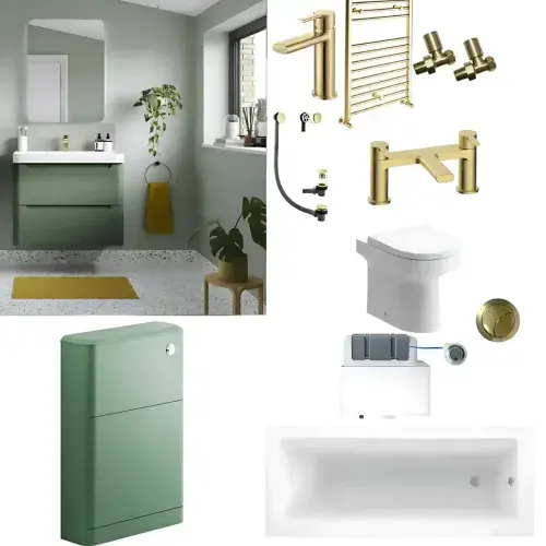 Libras Green & Gold Vanity Bathroom Pack with Super Strength Bath