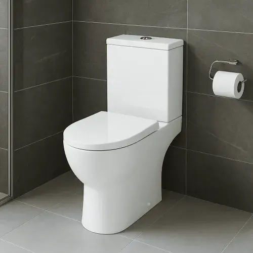 Lile Rimless Short Projection Open Back Close Coupled Toilet With Cistern Slim Close Seat - White