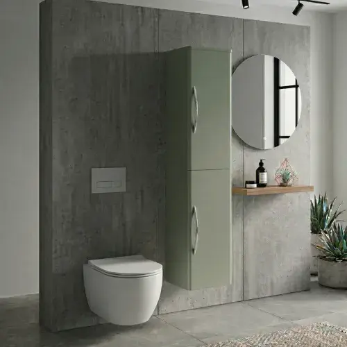 Linear 350mm Wall-Hung Tall Storage Unit - Satin Green (2-Door Soft-Close)