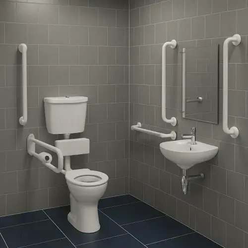 Low Level Doc M Pack with Stainless Steel, Blue, Grey or White Rails - Push Button Cistern