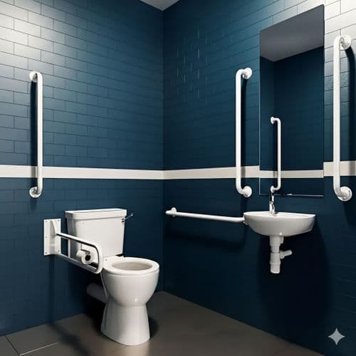 Luxury Doc M Pack with Stainless Steel - Blue - Grey or White Grab Rails - Lever Cistern